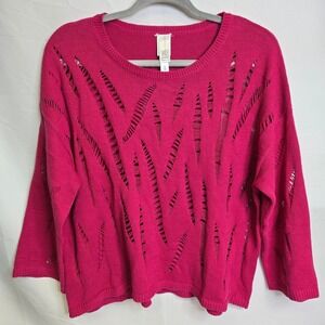 WynneLayers Cotton Pointelle Stitch Knit Sweater,‎ Vibrant Pink, Cozy Chic Large